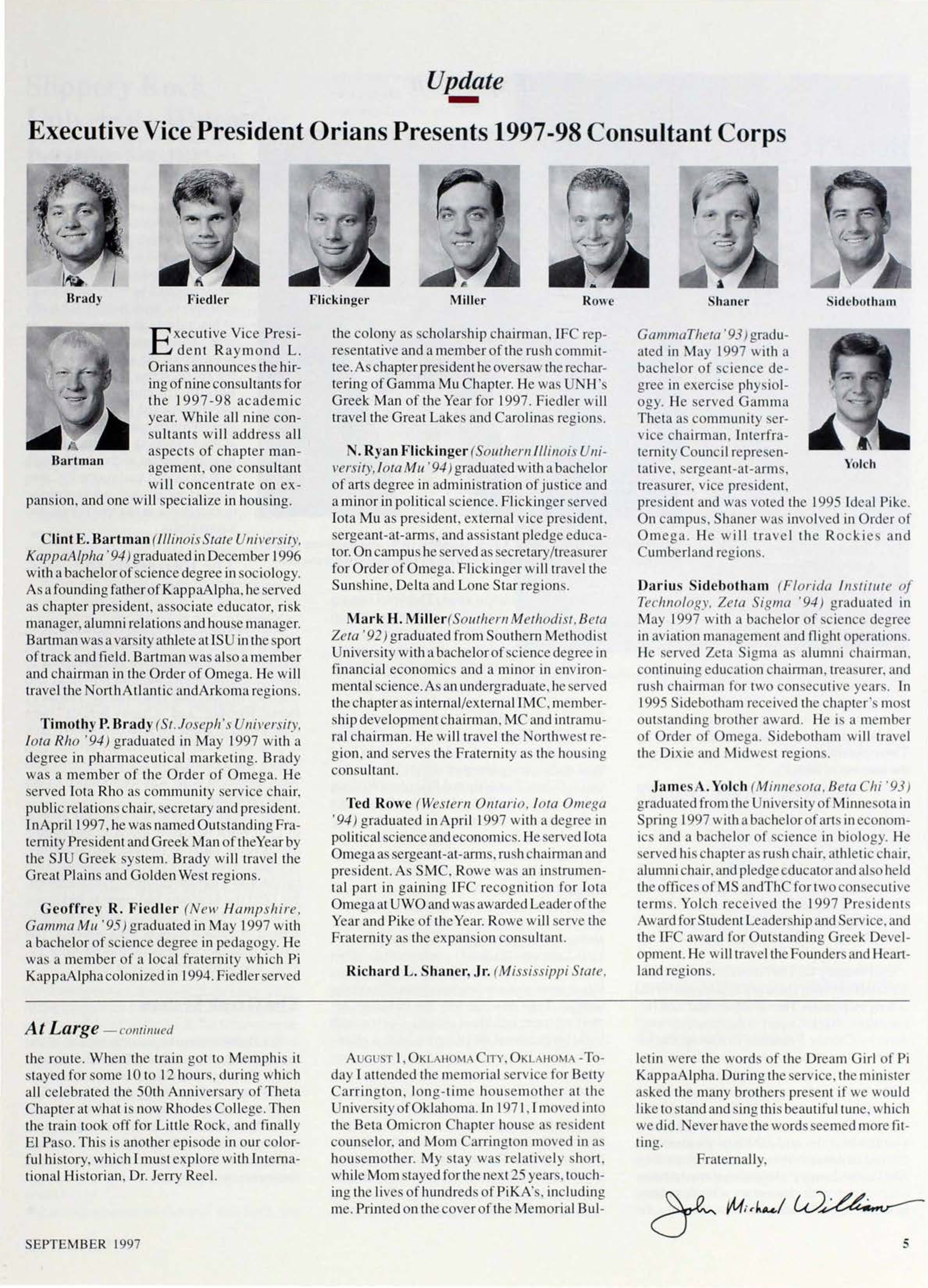 Update: Executive Vice President Orians Presents 1997-98 Consultant Corps